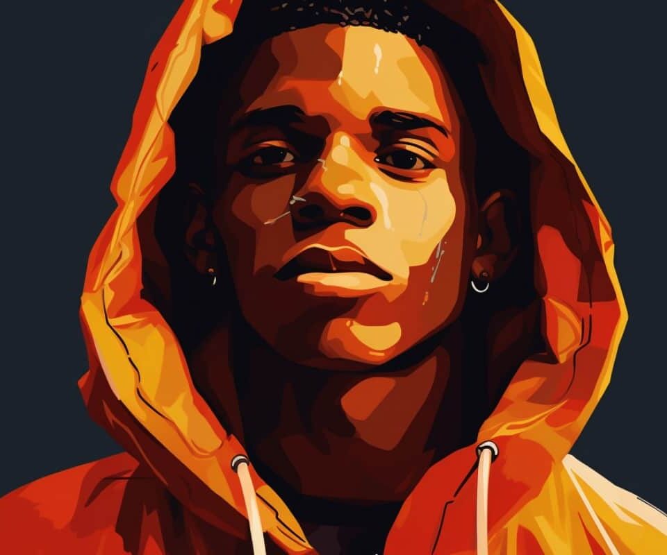 A Boogie wit da Hoodie in a yellow pullover hoodie jacket