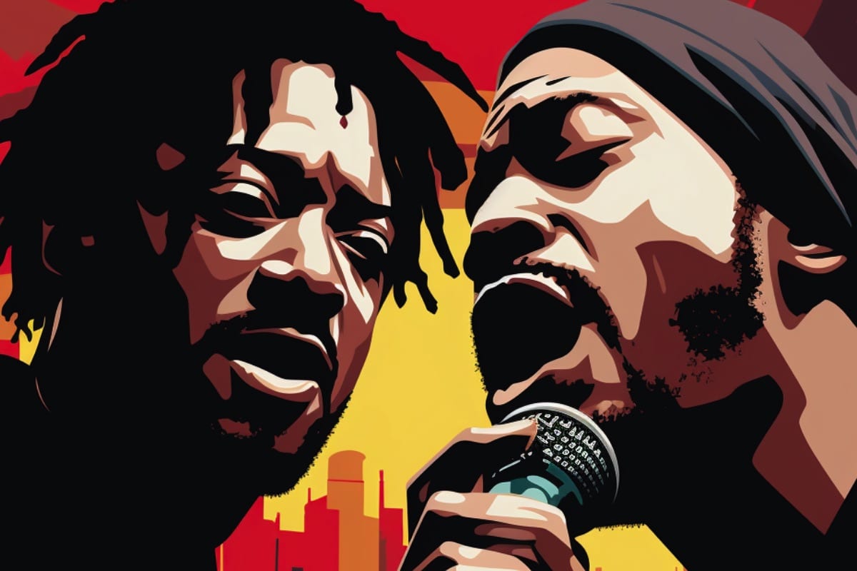 Illustration of Lupe Fiasco singing with Aesop Rock